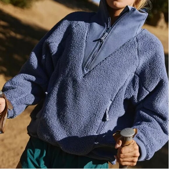 Free People NWT Movement Fleece Sweatshirt 1/2 Zipper Pullover Blue Grey size L - Picture 2 of 5